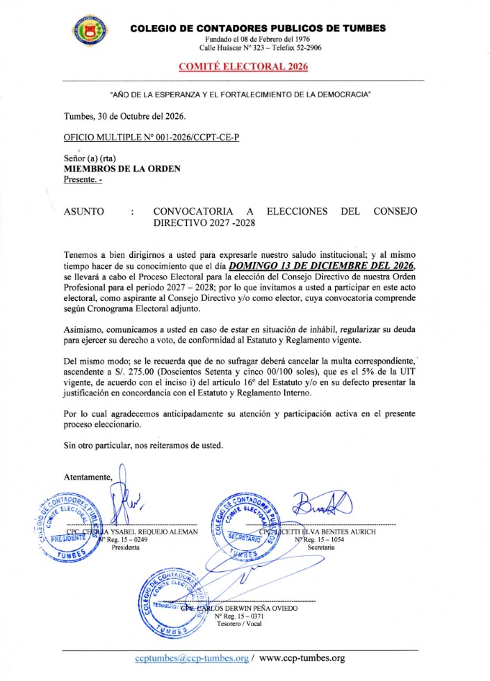 Oficio Múltiple Comité Electoral 2026